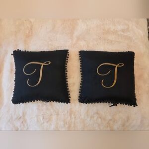 Elegant Black and Gold Monogrammed T Throw Pillows